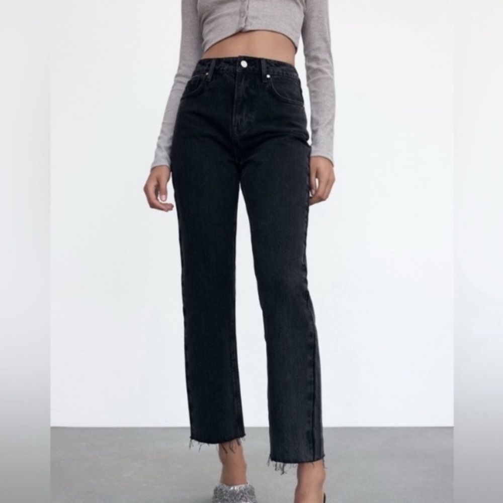 Zara Straight Black Button Fly High Rise Jeans